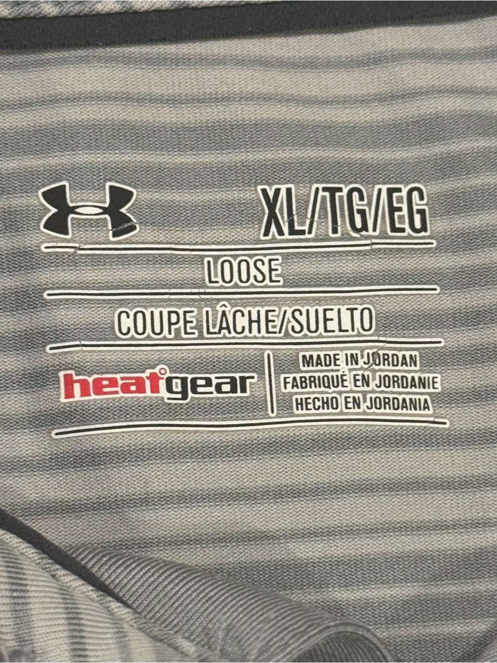 Under Armour Polo Shirt Mens XL Extra Large Gray Striped Heat Gear Loose Fit - Picture 8 of 10